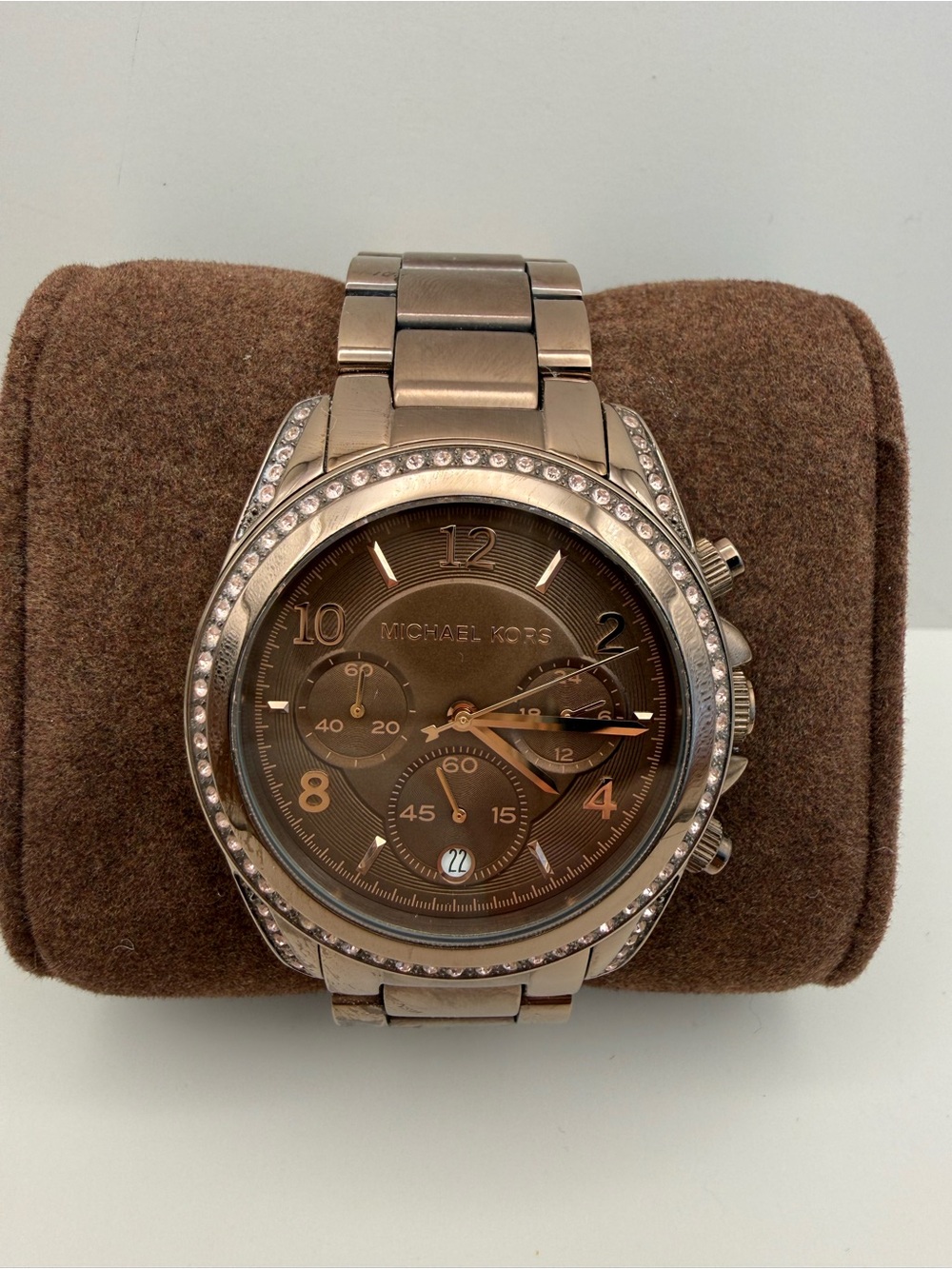 Michael Kors MK5493 Blair Rose Gold and Brown Crystal-Accent Chronograph Watch